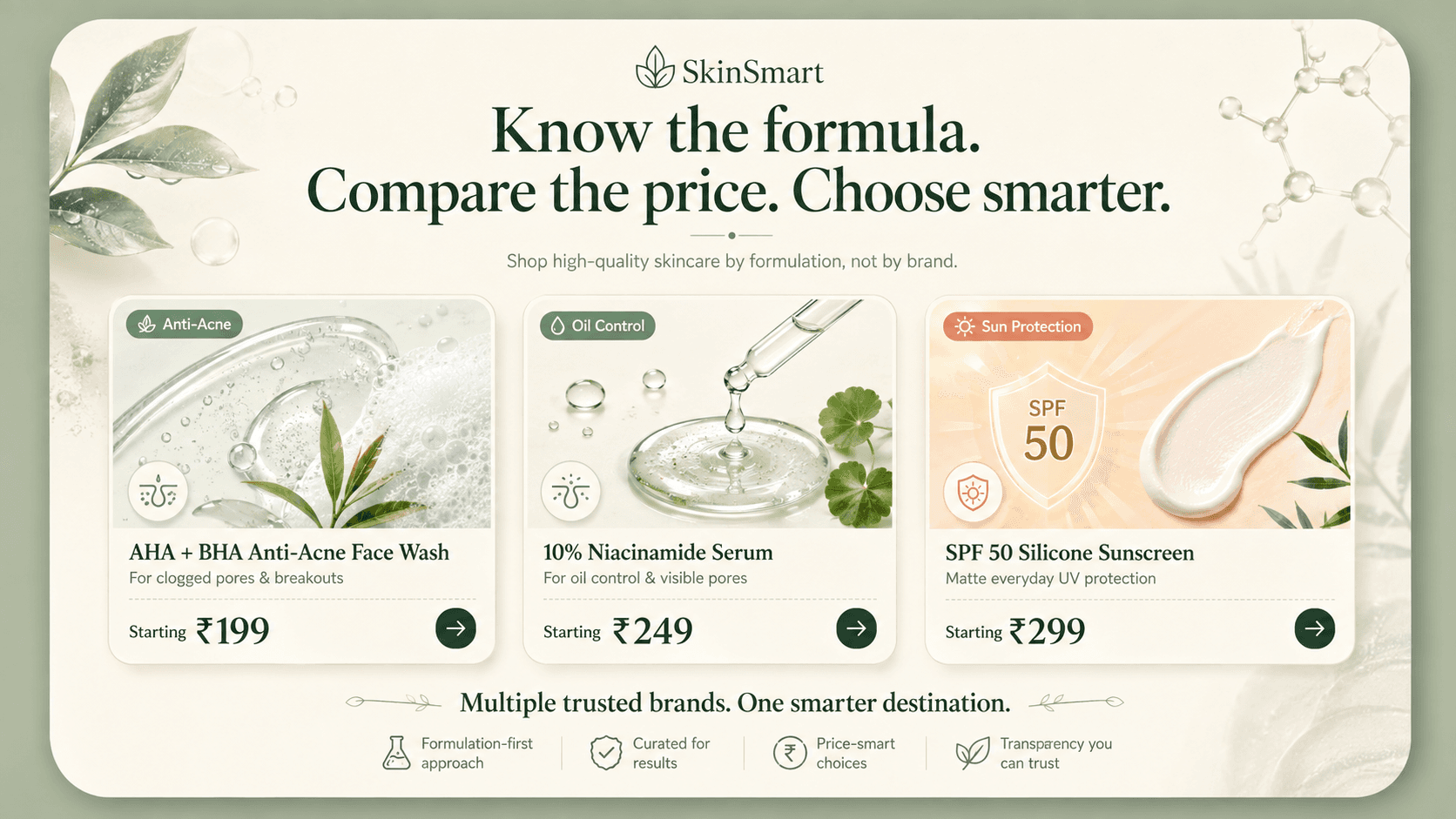 Know the formula. Compare the price. Choose smarter. Shop high-quality skincare by formulation.